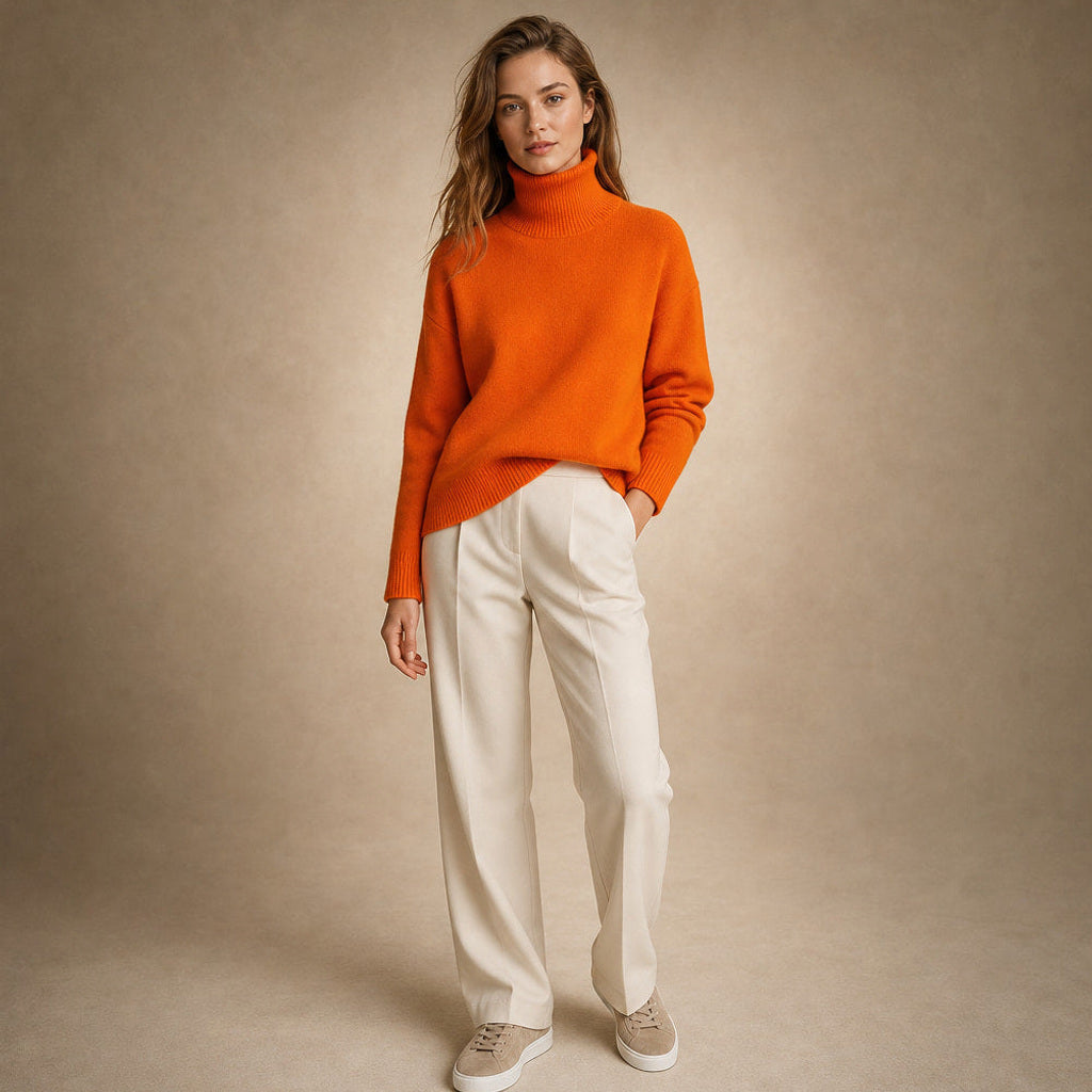 Sigwine | Feinstrick-Pullover mit Rundhals in Orange – Premium Editorial