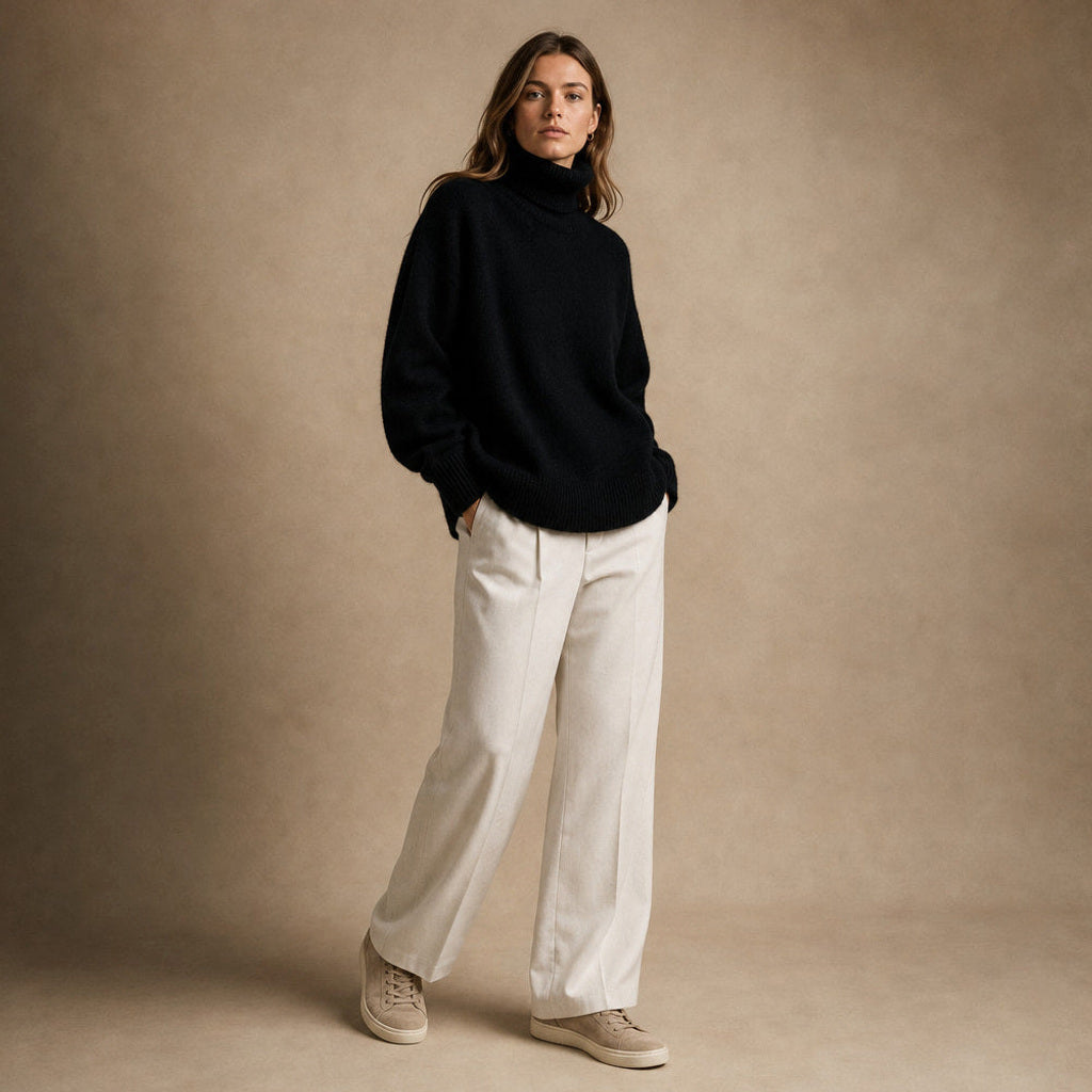 Sigwine | Feinstrick-Pullover mit Rundhals Schwarz – Seitenansicht