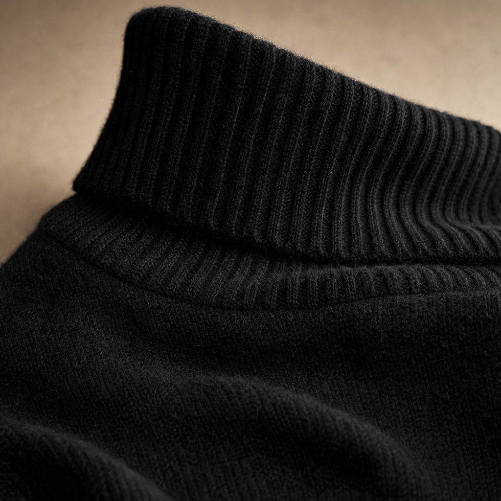 Sigwine | Feinstrick-Pullover mit Rundhals Schwarz – Stoff- und Detailaufnahme