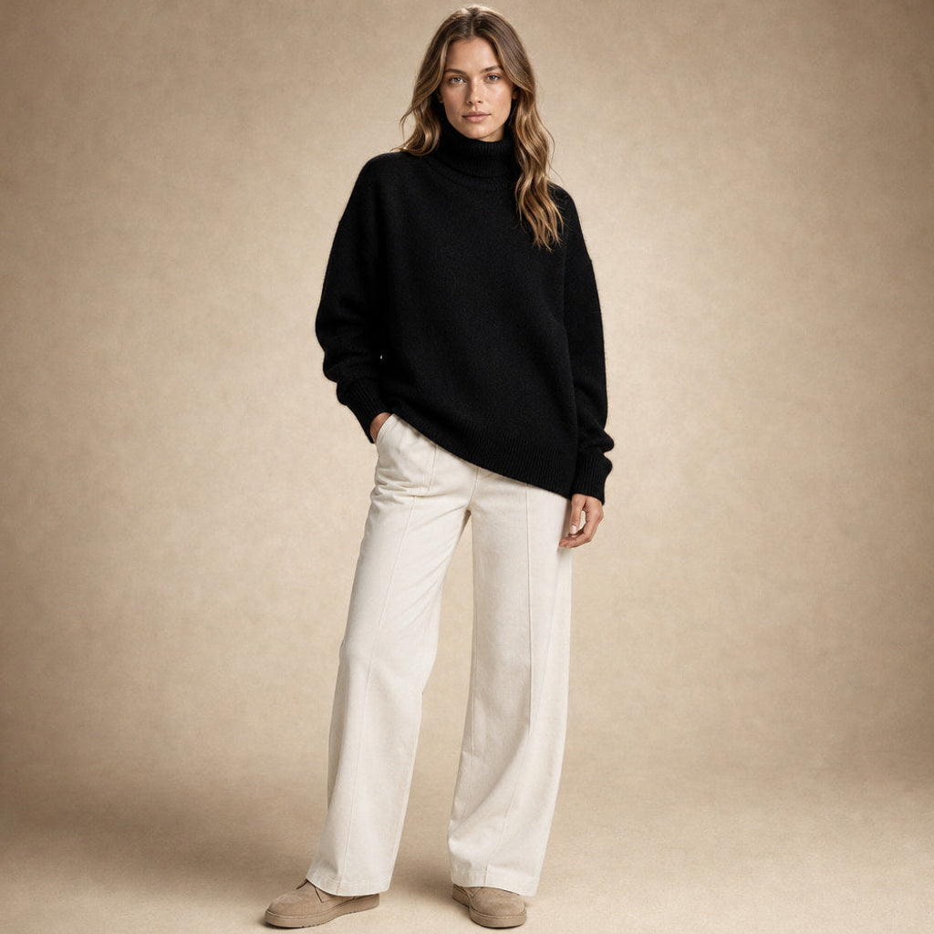 Sigwine | Feinstrick-Pullover mit Rundhals Schwarz – Gesamtlook