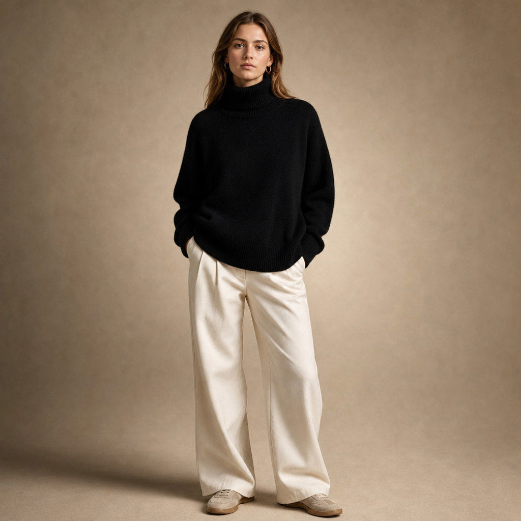 Sigwine | Feinstrick-Pullover mit Rundhals in Schwarz – Premium Editorial