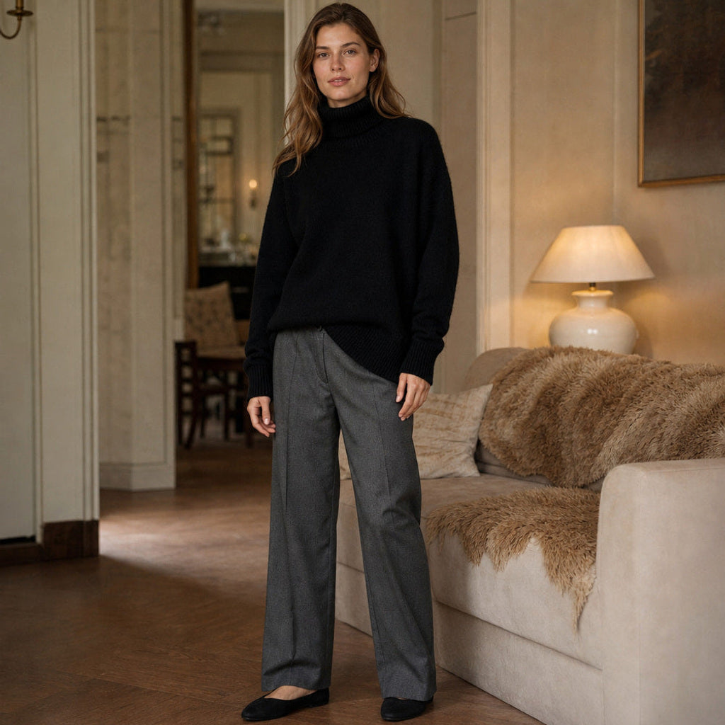 Sigwine | Feinstrick-Pullover mit Rundhals Schwarz – Gestyltes Editorial-Foto