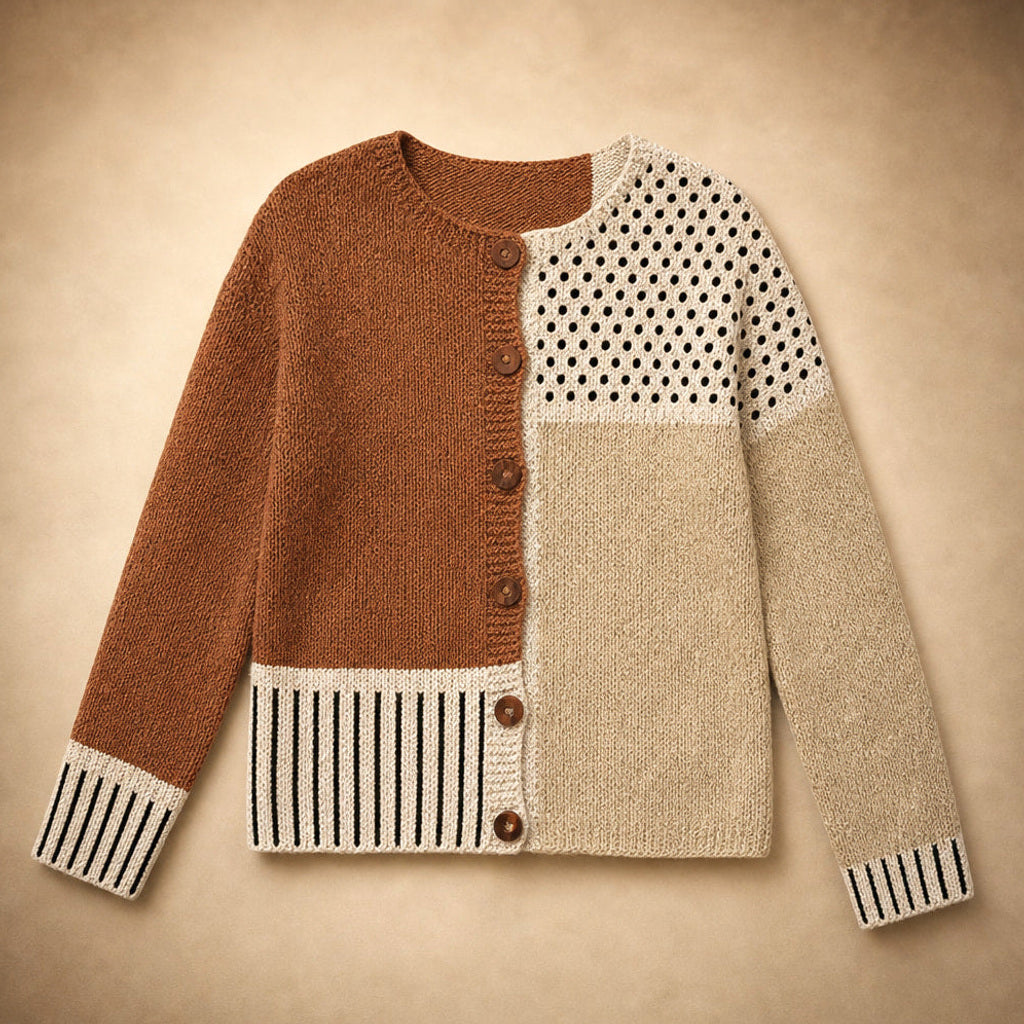 Sofie | Strickjacke im Patchwork mit offener Front – Produktfoto