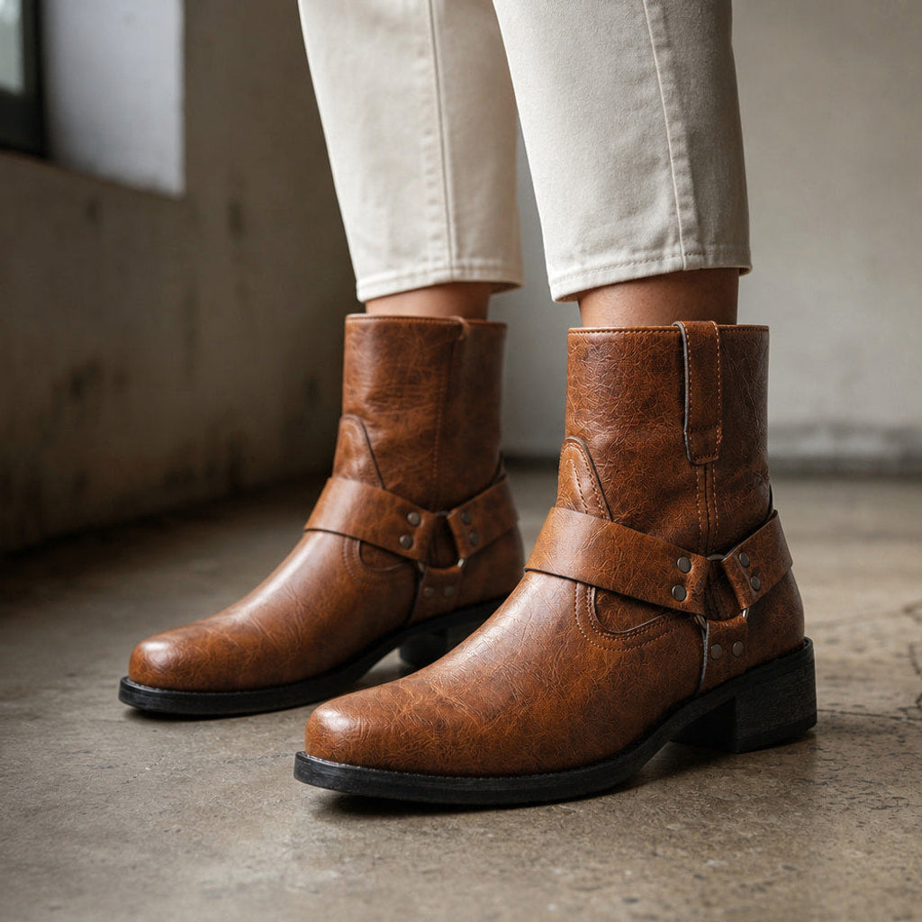 Solvike | Chelsea Boots aus Leder mit Vintage-Finish – Gestyltes Editorial-Foto