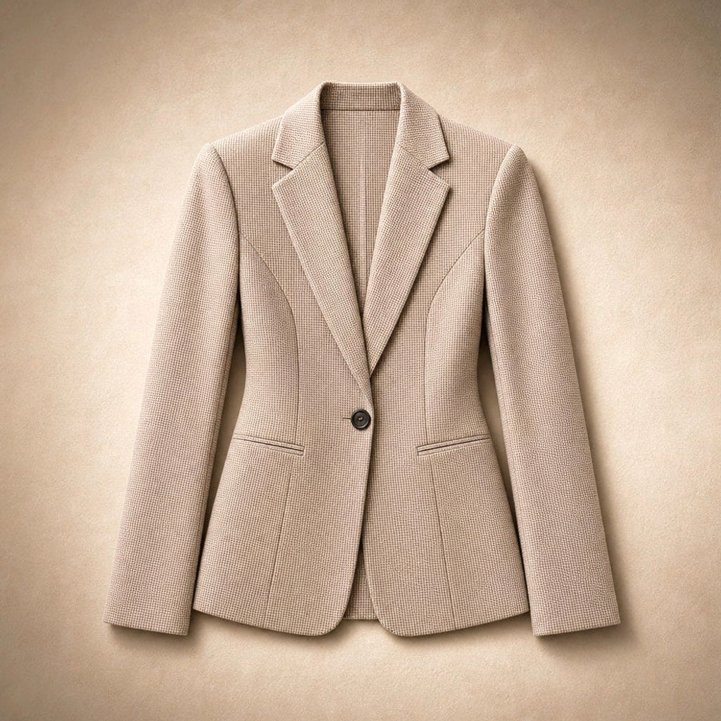 Solvind | Taillierter Blazer mit Hahnentrittmuster Aprikose – Flatlay-Produktfoto