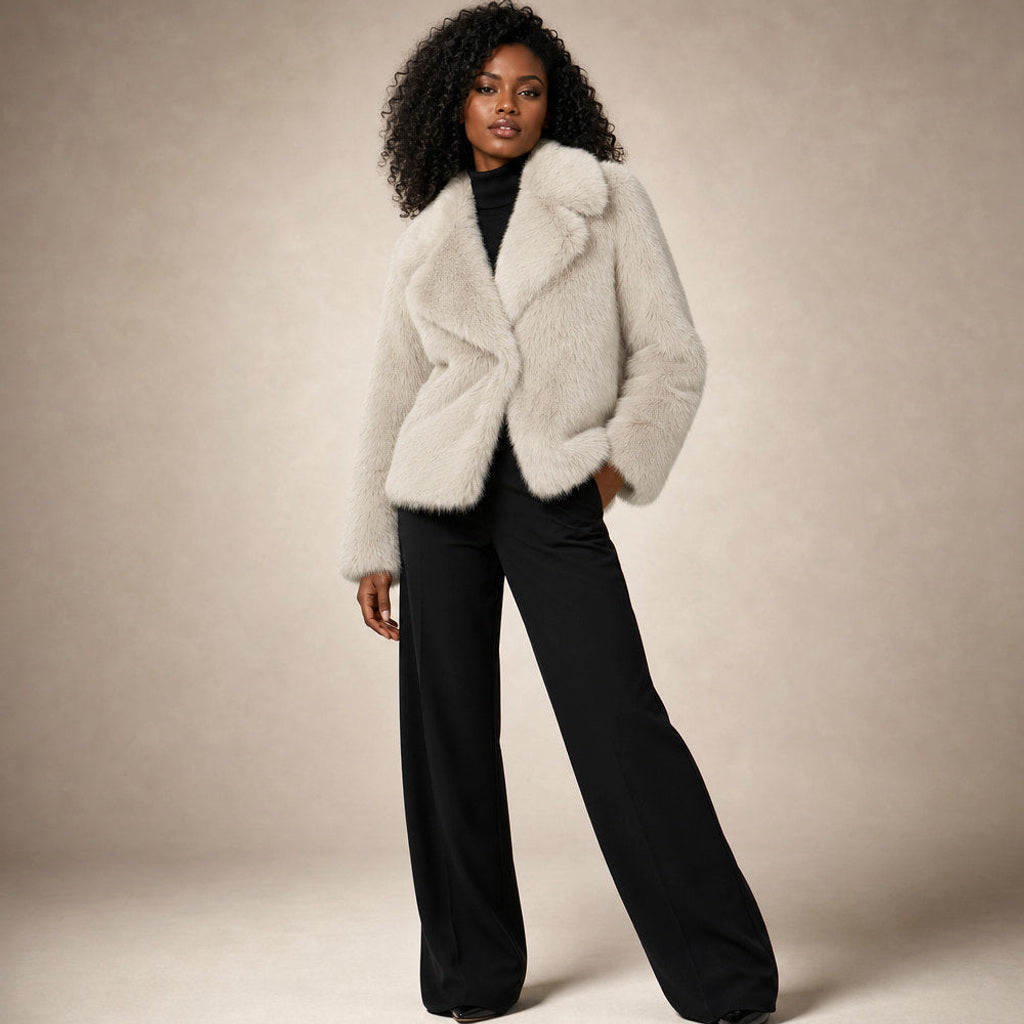 Sonja | Wickelmantel mit Schalkragen Silber – Seitenansicht
