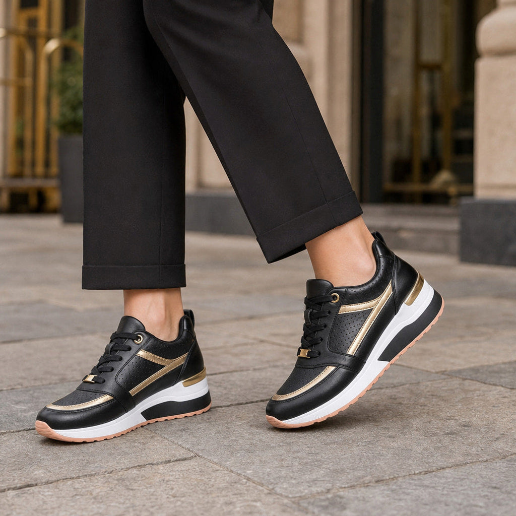 Sulamith | Sneaker mit verstecktem Keilabsatz Schwarz – Gesamtlook