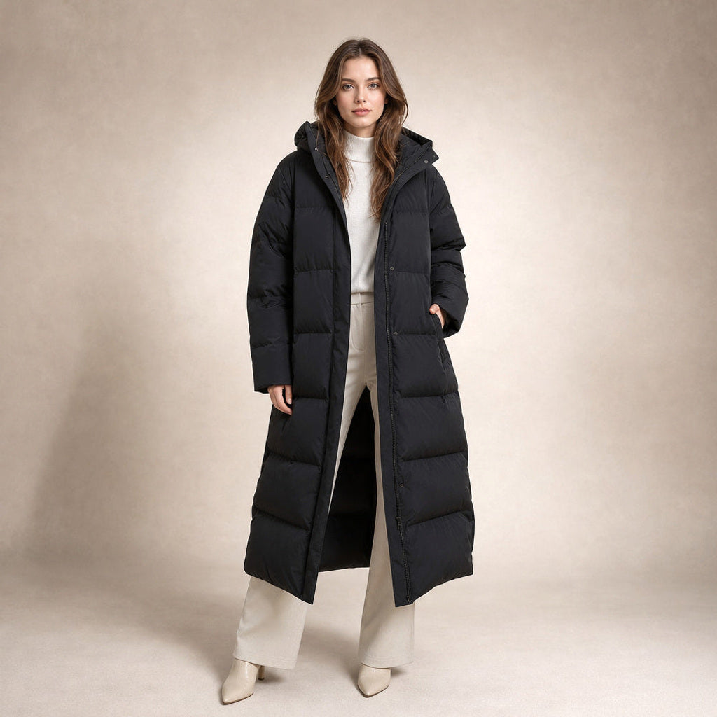 Swanhilde | Langer Kapuzenparka gefüttert Schwarz – Gesamtlook