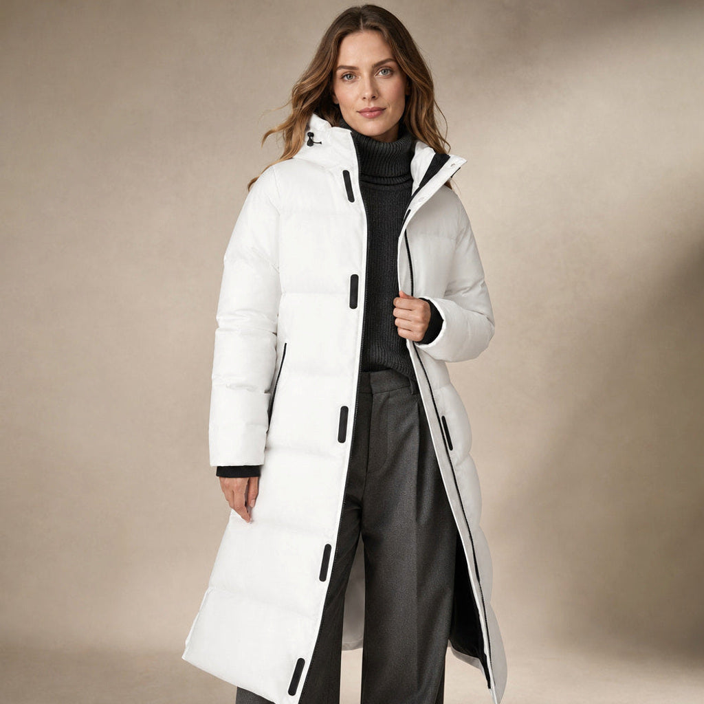 Swanhilde | Langer Kapuzenparka gefüttert Weiß – Produktfoto