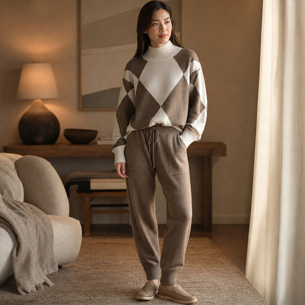 Thodil | Strick-Set aus Schurwollmischung Mokka / Braun – Gestyltes Editorial-Foto