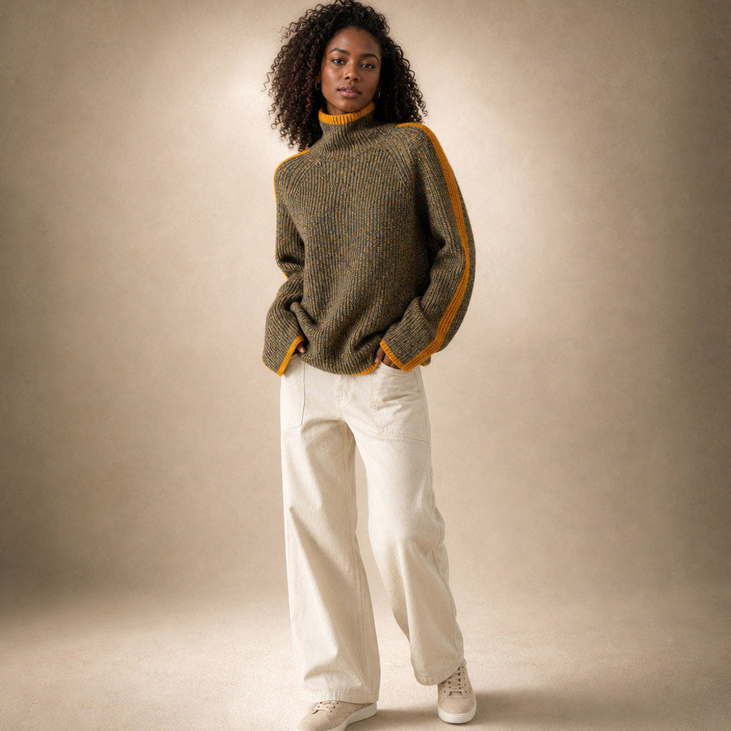 Thordise | Rollkragenpullover aus Merinomischung Oliv – Seitenansicht