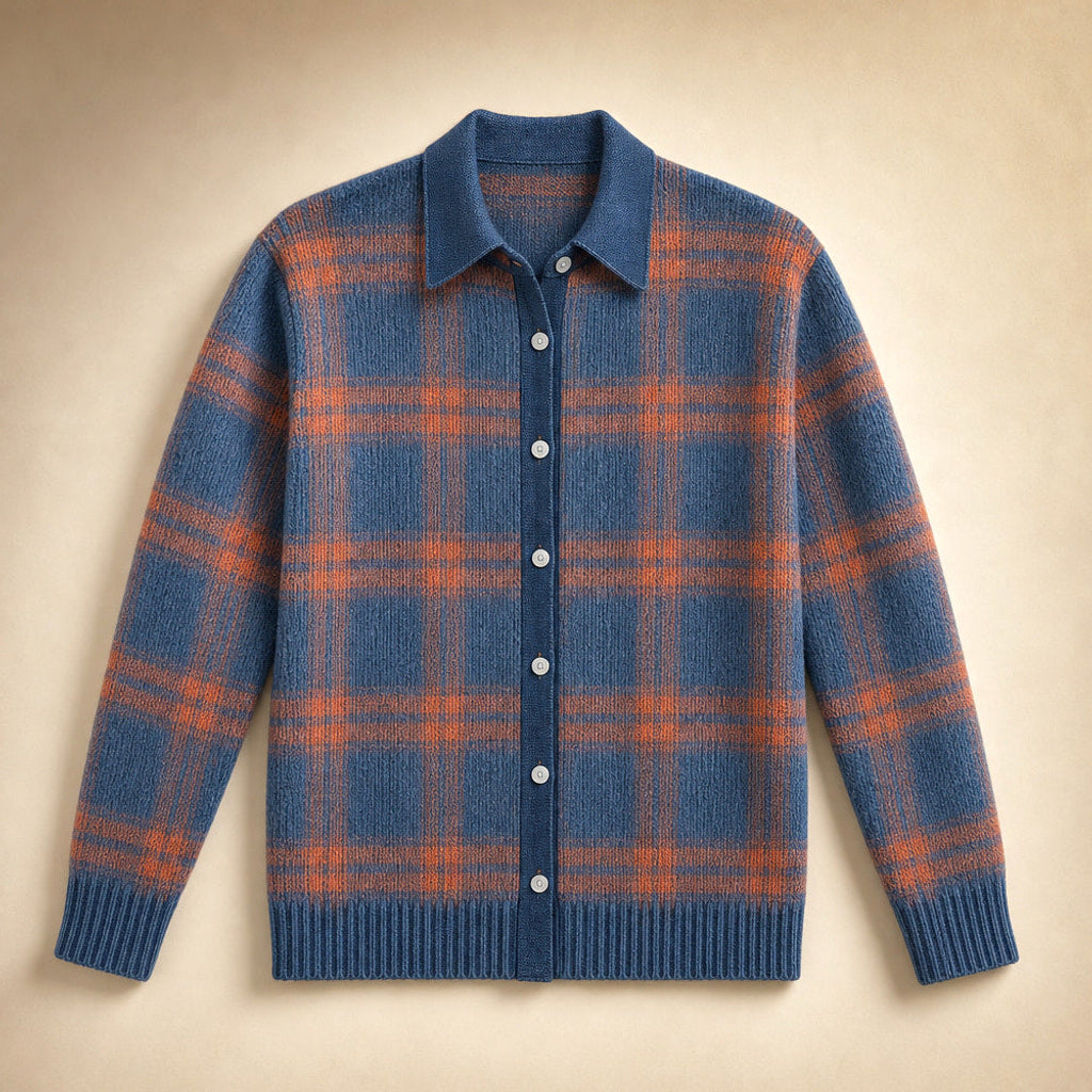 Thunhild | Lange Strickjacke mit Ripp-Abschluss Blau – Produktfoto