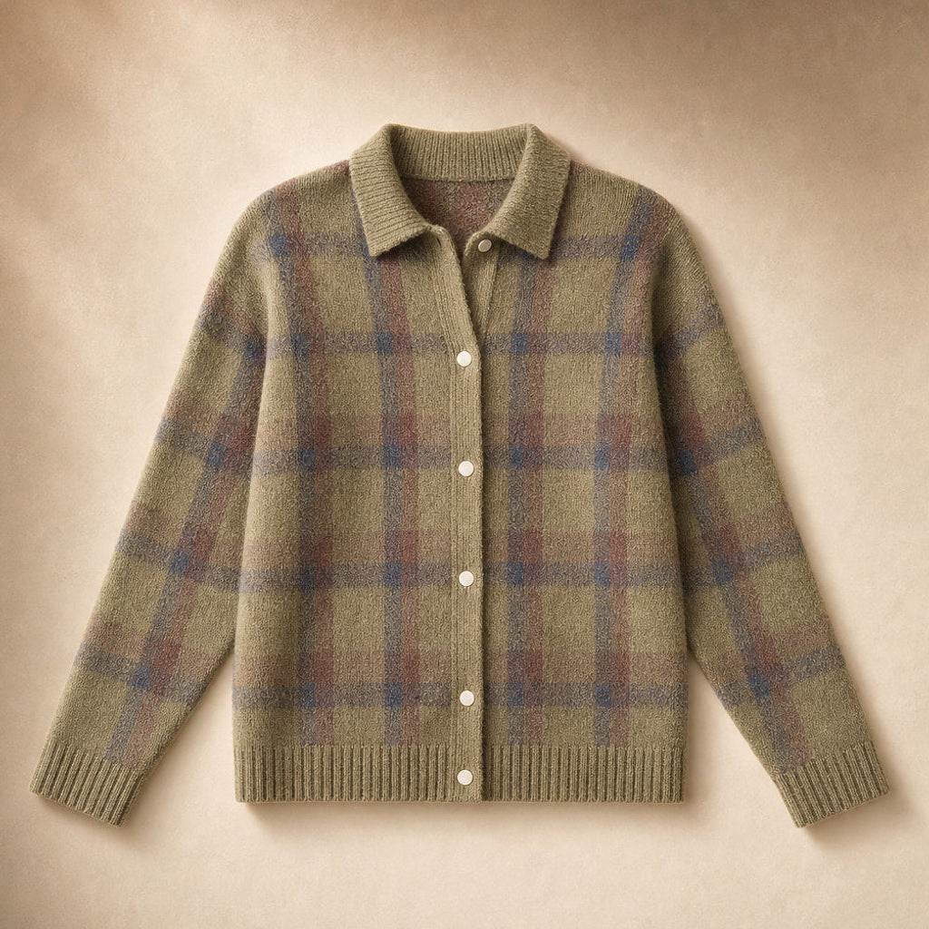 Thunhild | Lange Strickjacke mit Ripp-Abschluss Braun – Produktfoto