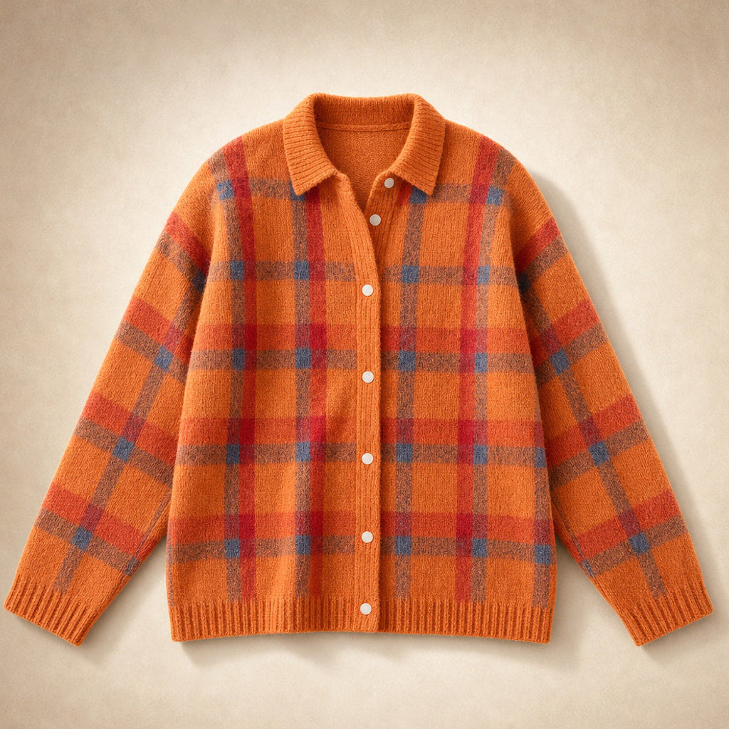 Thunhild | Lange Strickjacke mit Ripp-Abschluss Orange – Produktfoto