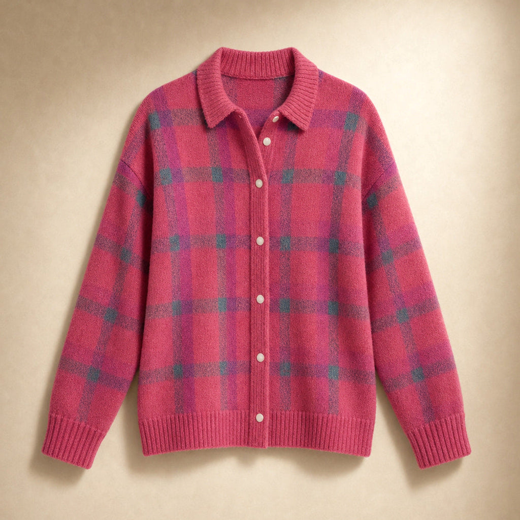Thunhild | Lange Strickjacke mit Ripp-Abschluss Pink – Produktfoto