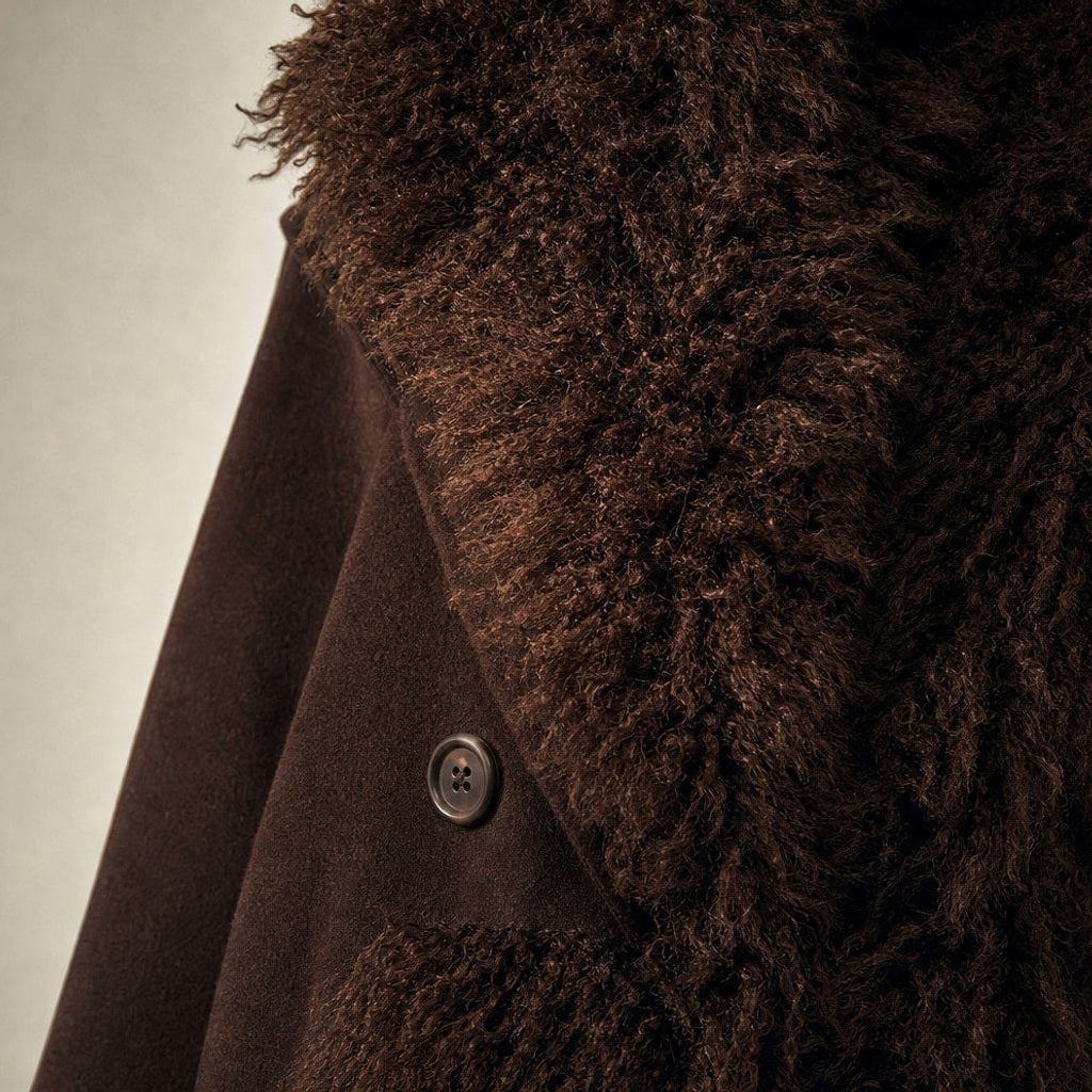 Tielke | Webpelzjacke mit offener Front Braun Braun – Stoff- und Detailaufnahme