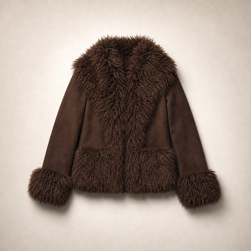 Tielke | Webpelzjacke mit offener Front Braun Braun – Flatlay-Produktfoto