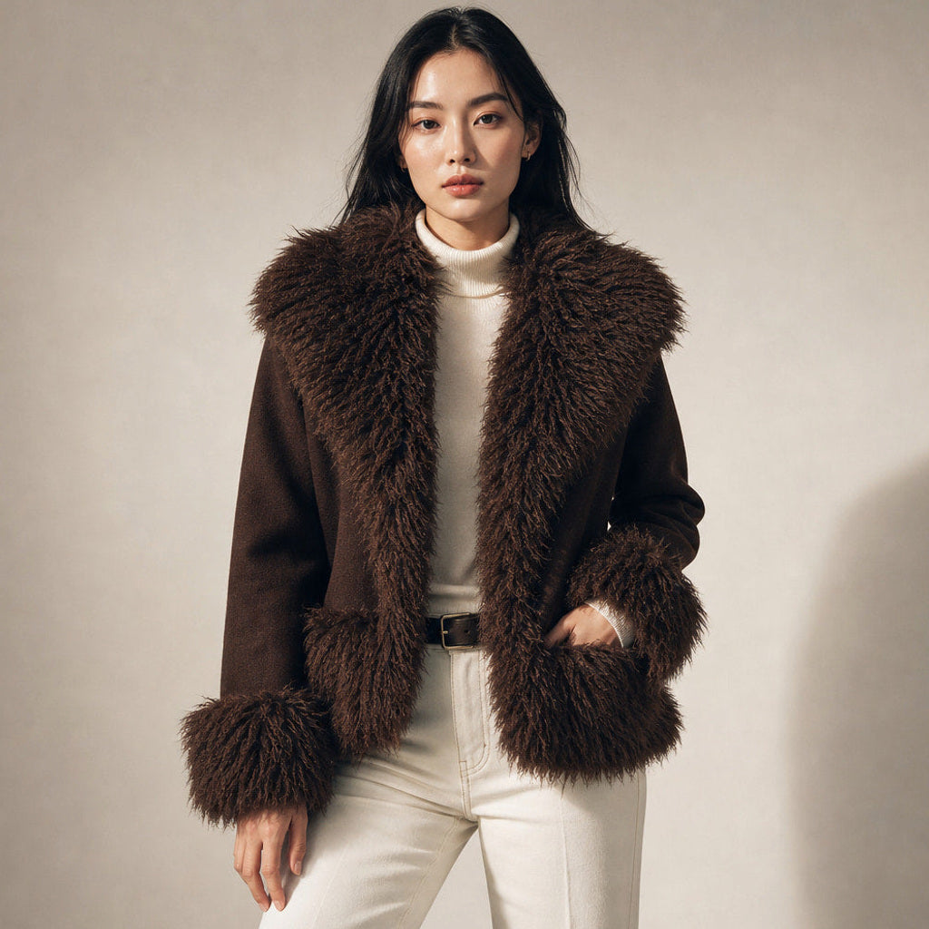 Tielke | Webpelzjacke mit offener Front Braun in Braun – Premium Editorial