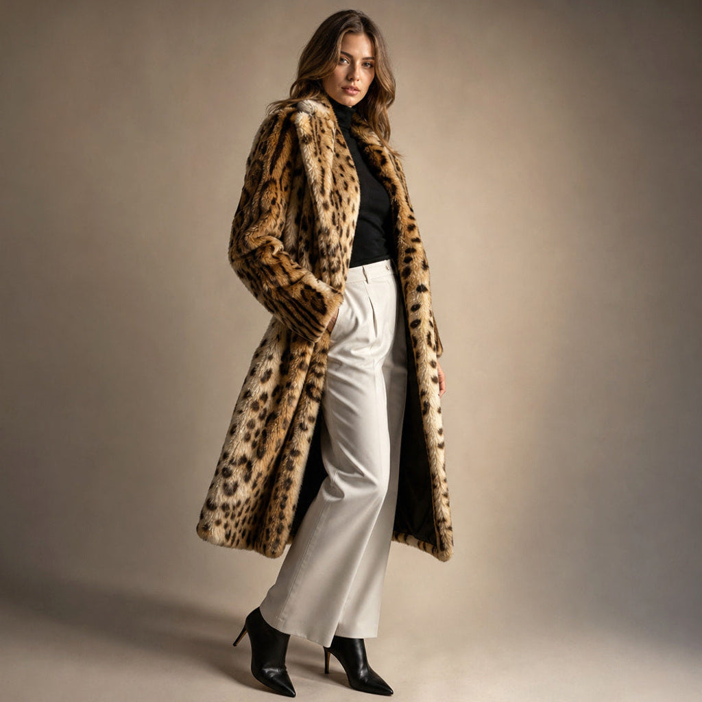 Timothea | Winterjacke mit Leopardenmuster in Braun Braun – Seitenansicht