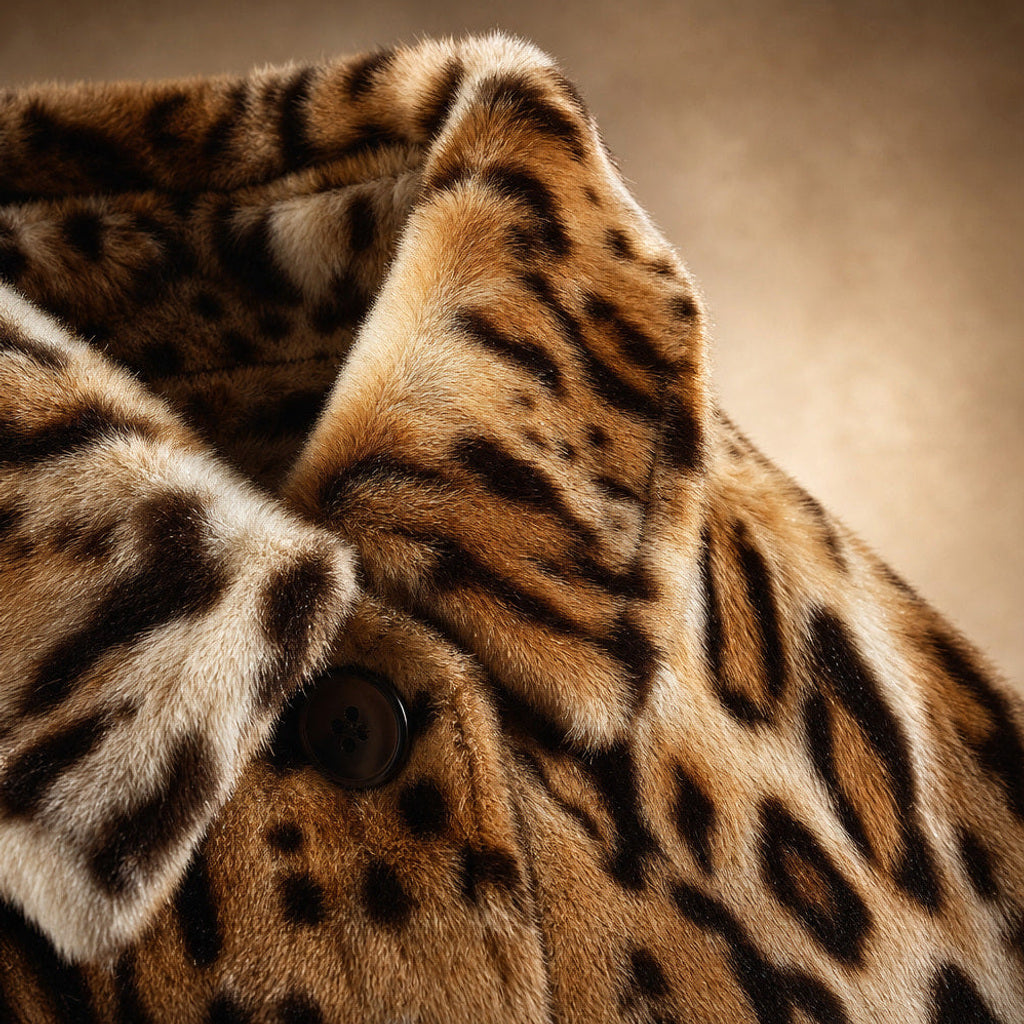 Timothea | Winterjacke mit Leopardenmuster in Braun Braun – Stoff- und Detailaufnahme