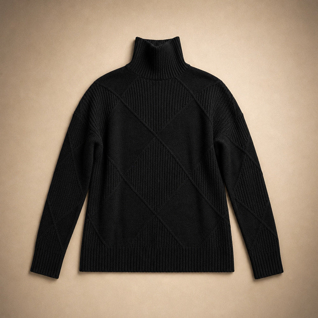 Trudgunde | Strickpullover mit Rautenmuster Merinomischung Mitternachtsschwarz – Produktfoto