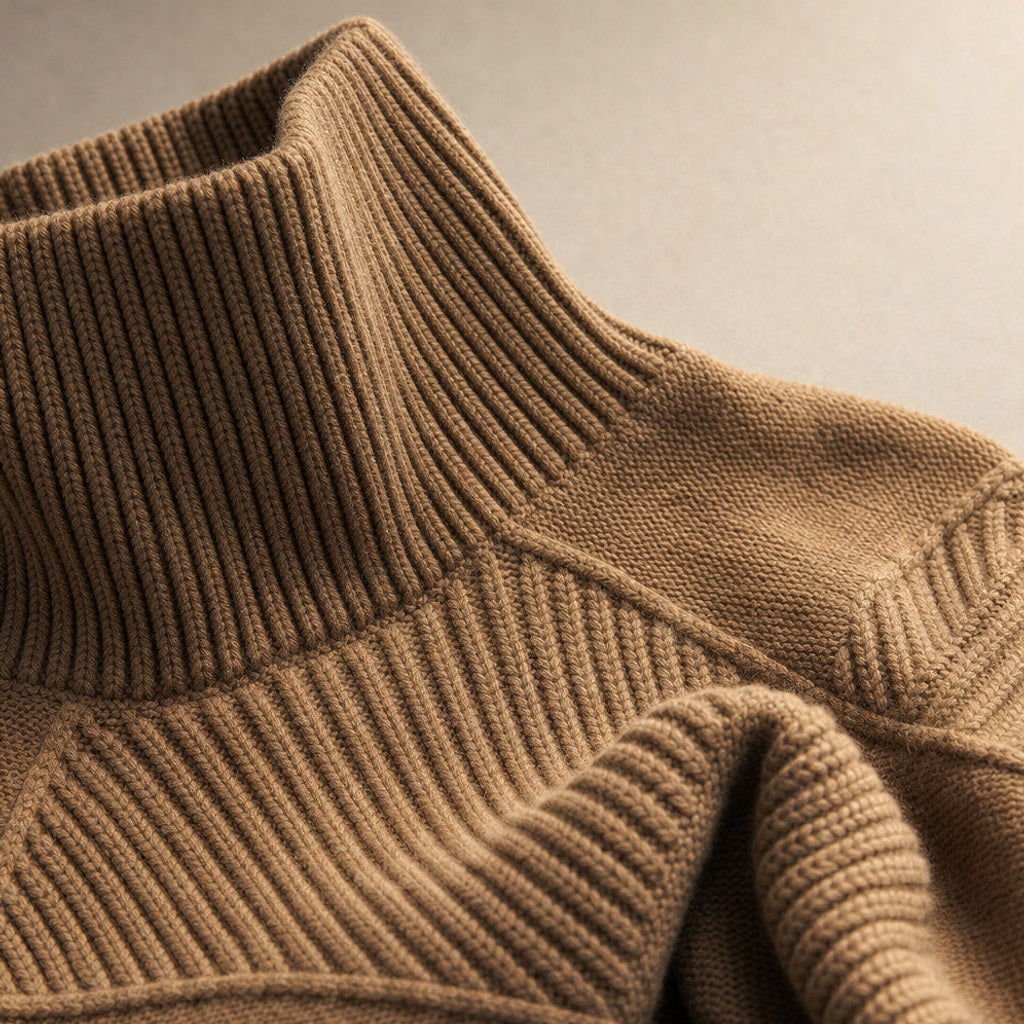 Trudgunde | Strickpullover mit Rautenmuster Merinomischung Mokka / Braun – Stoff- und Detailaufnahme