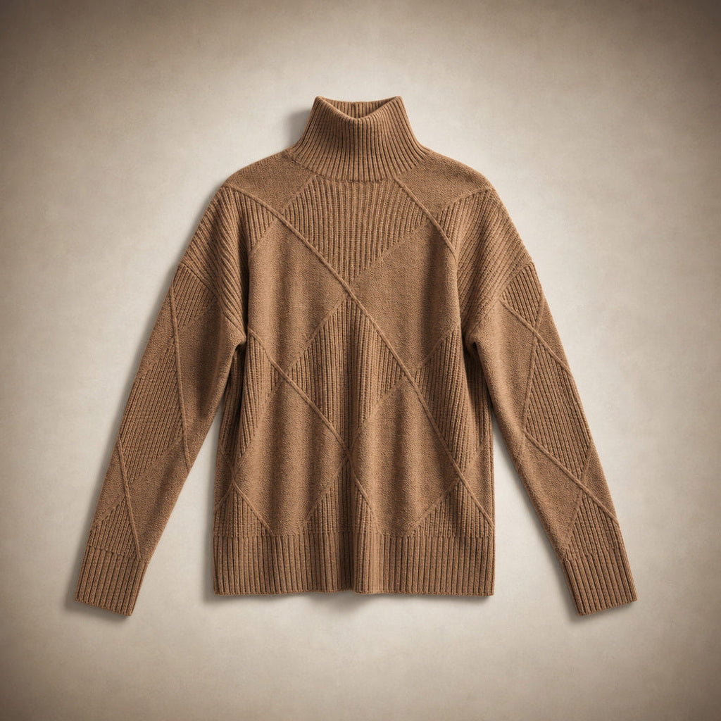 Trudgunde | Strickpullover mit Rautenmuster Merinomischung Mokka / Braun – Produktfoto