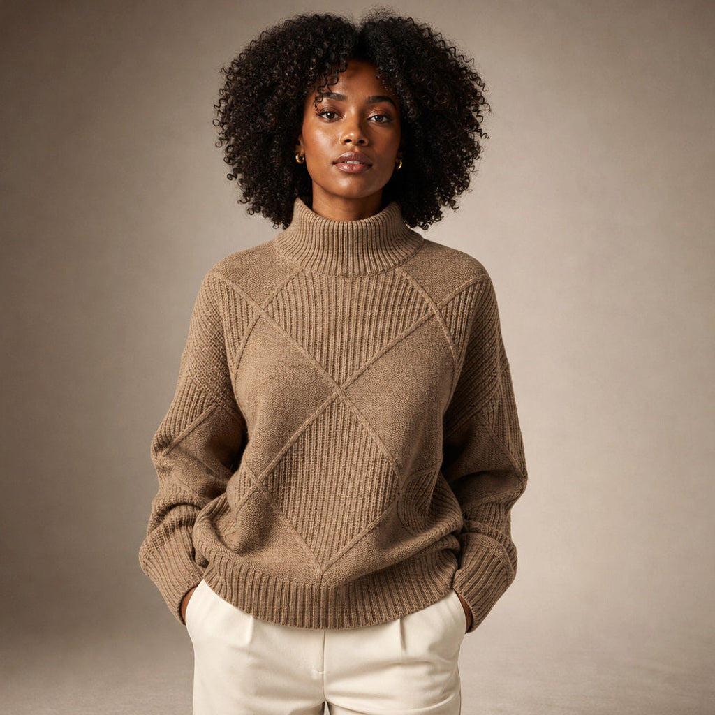 Trudgunde | Strickpullover mit Rautenmuster Merinomischung in Mokka / Braun – Premium Editorial