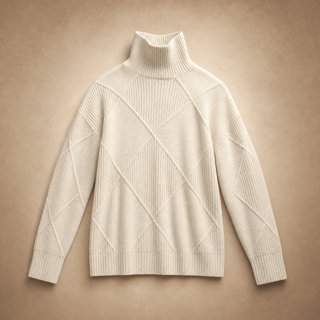 Trudgunde | Strickpullover mit Rautenmuster Merinomischung Perlweiß – Produktfoto