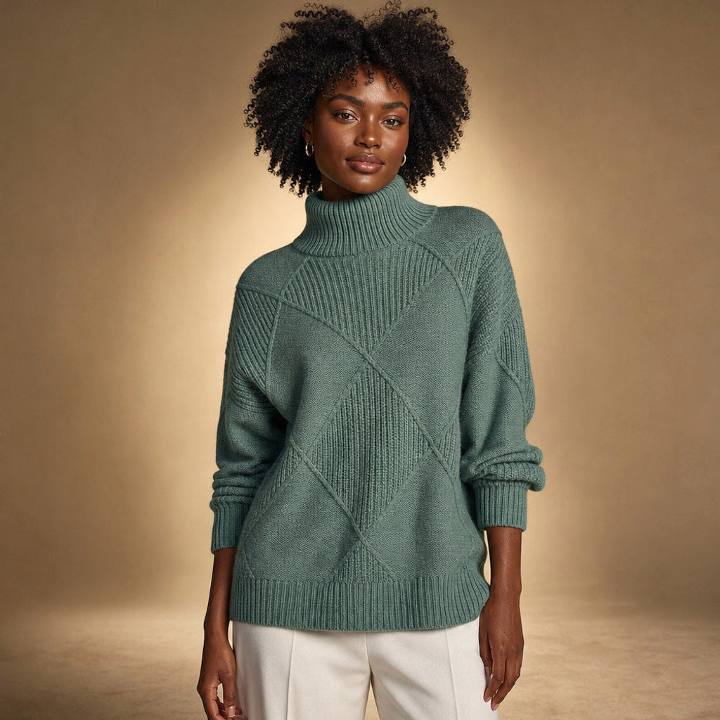 Trudgunde | Strickpullover mit Rautenmuster Merinomischung in Sage Green – Premium Editorial