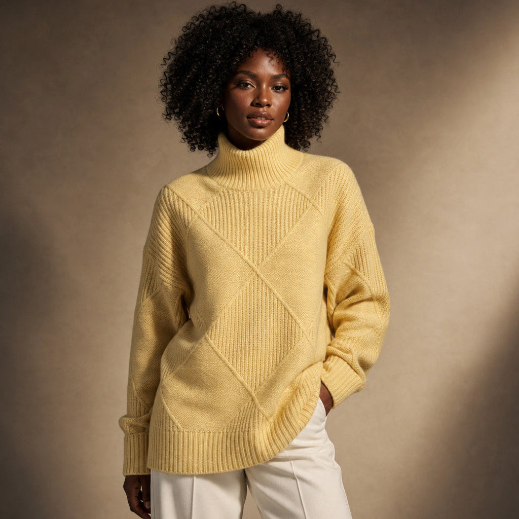 Trudgunde | Strickpullover mit Rautenmuster Merinomischung in Sunflower Yellow – Premium Editorial
