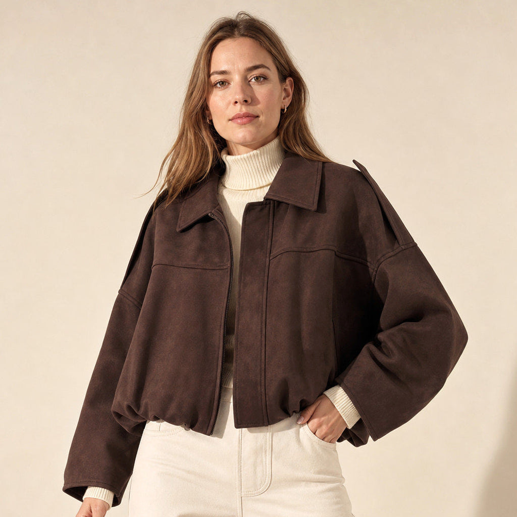 Trudhild | Oversized Bomberjacke mit Rippbündchen Braun – Produktfoto