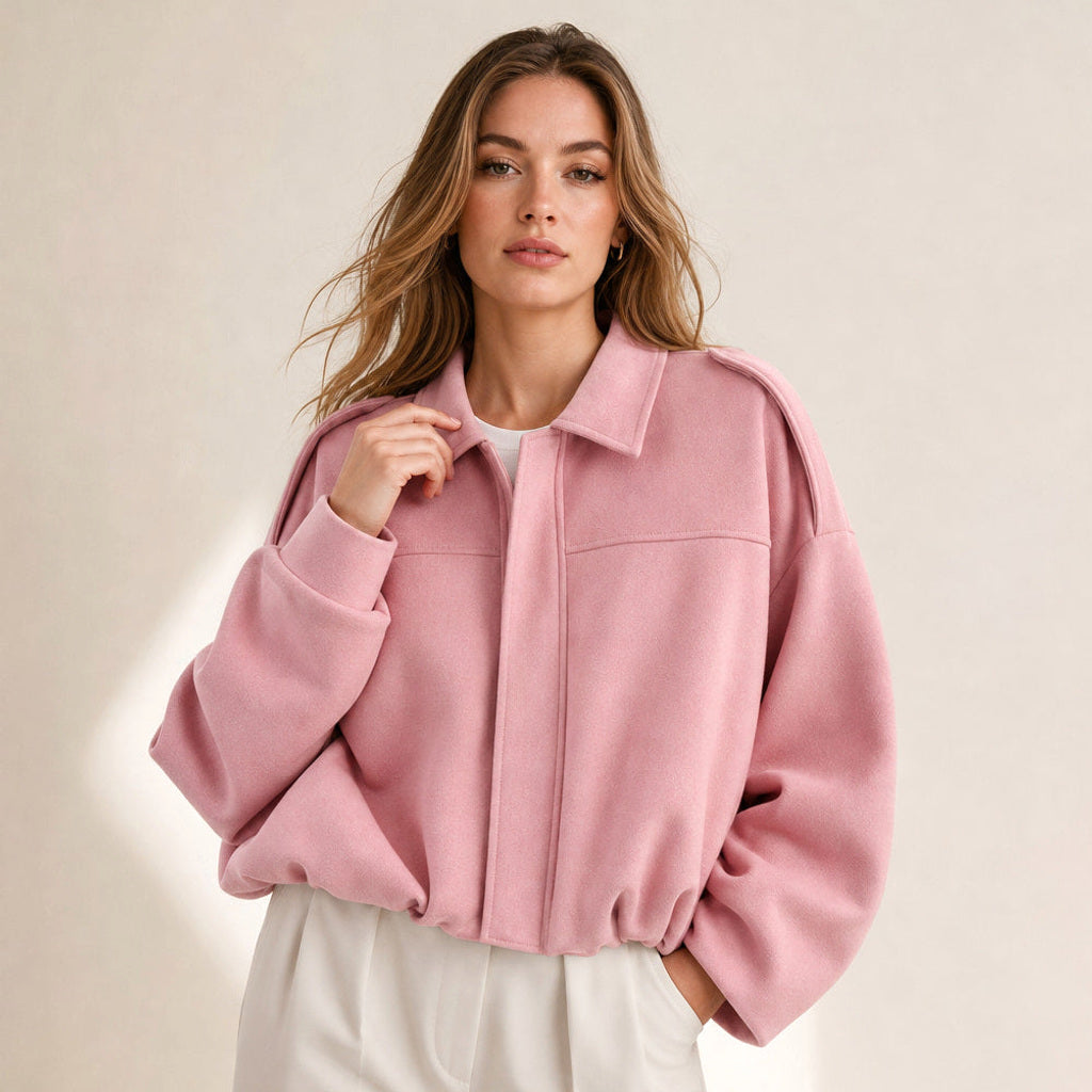 Trudhild | Oversized Bomberjacke mit Rippbündchen Pink – Produktfoto
