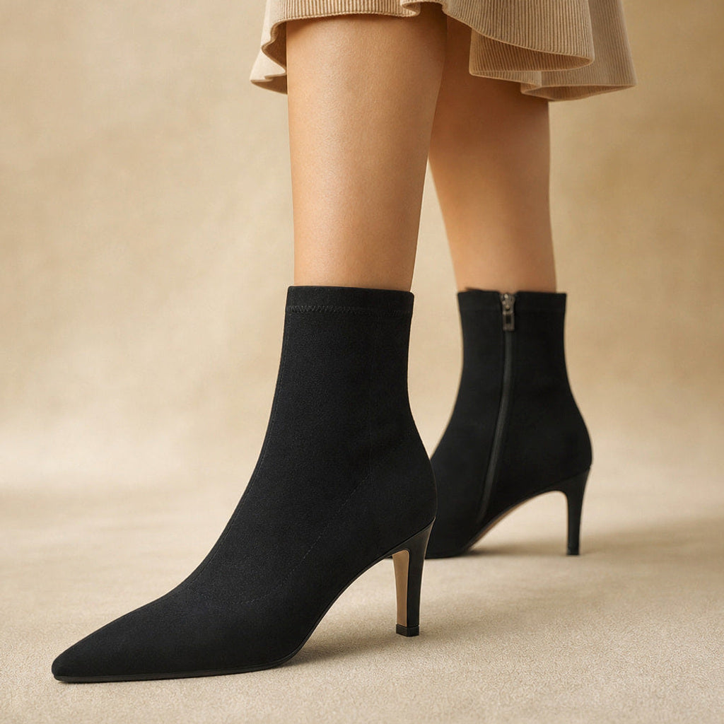 Trudtraud | Chelsea Boots mit spitzer Kappe und hohem Absatz in Schwarz – Premium Editorial