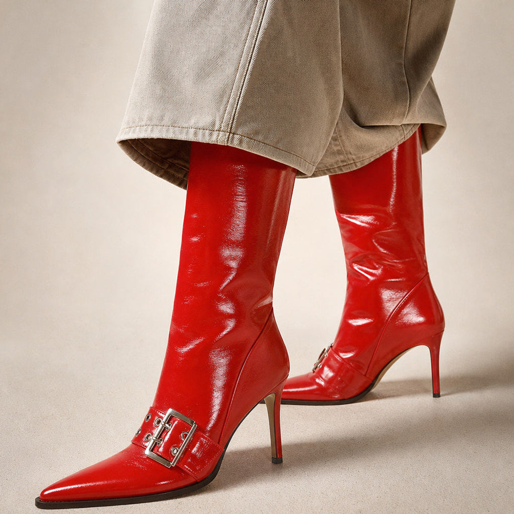 Tusnelda | Chelsea Boots wadenhoch mit Fleecefutter Rot – Produktfoto