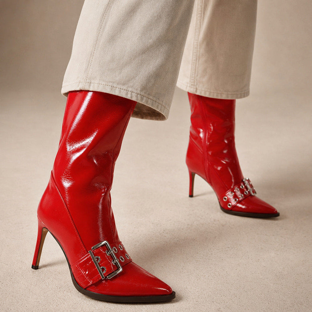 Tusnelda | Chelsea Boots wadenhoch mit Fleecefutter in Rot – Premium Editorial