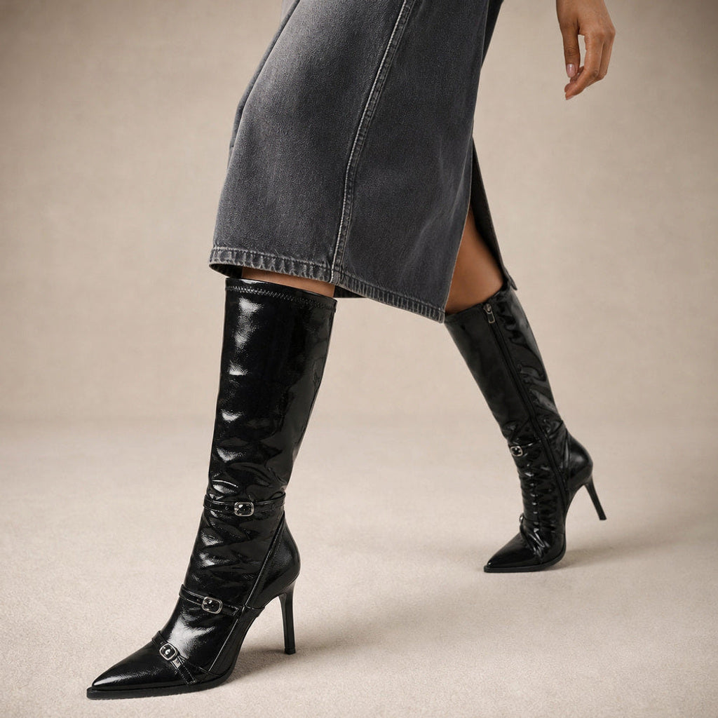 Tusnelda | Chelsea Boots wadenhoch mit Fleecefutter Schwarz – Produktfoto