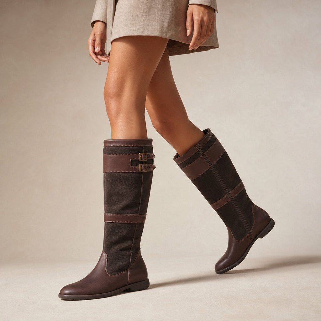Ursule | Overknee Stiefel mit Doppelschnalle Kaffeebraun – Produktfoto