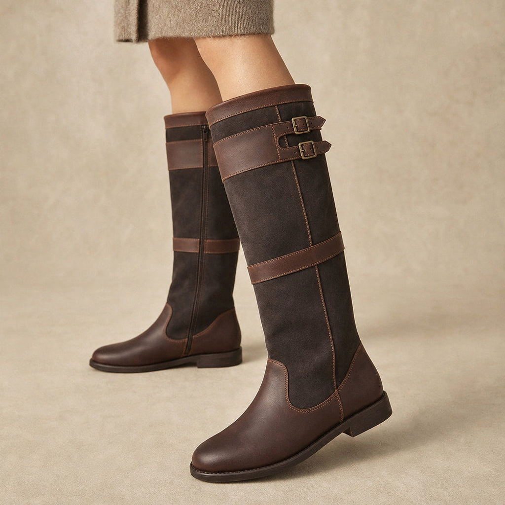 Ursule | Overknee Stiefel mit Doppelschnalle in Kaffeebraun – Premium Editorial