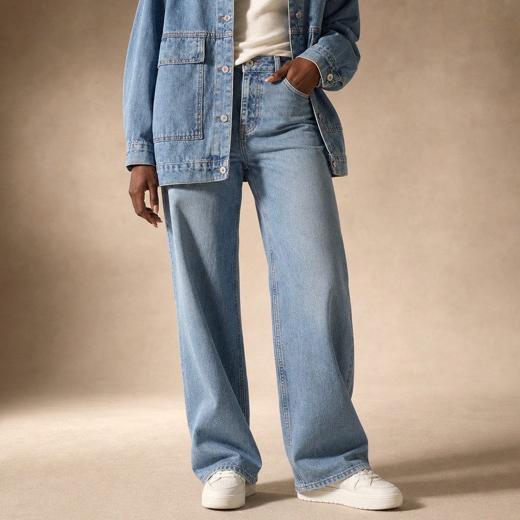 Veronika | Jeansjacke mit Revers-Kragen und Knopfleiste – Produktfoto