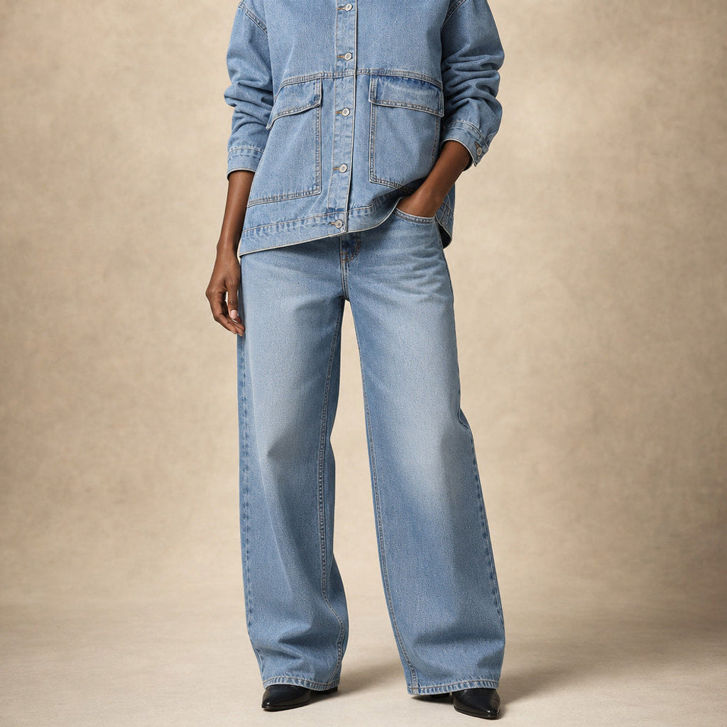 Veronika | Jeansjacke mit Revers-Kragen und Knopfleiste – Produktfoto