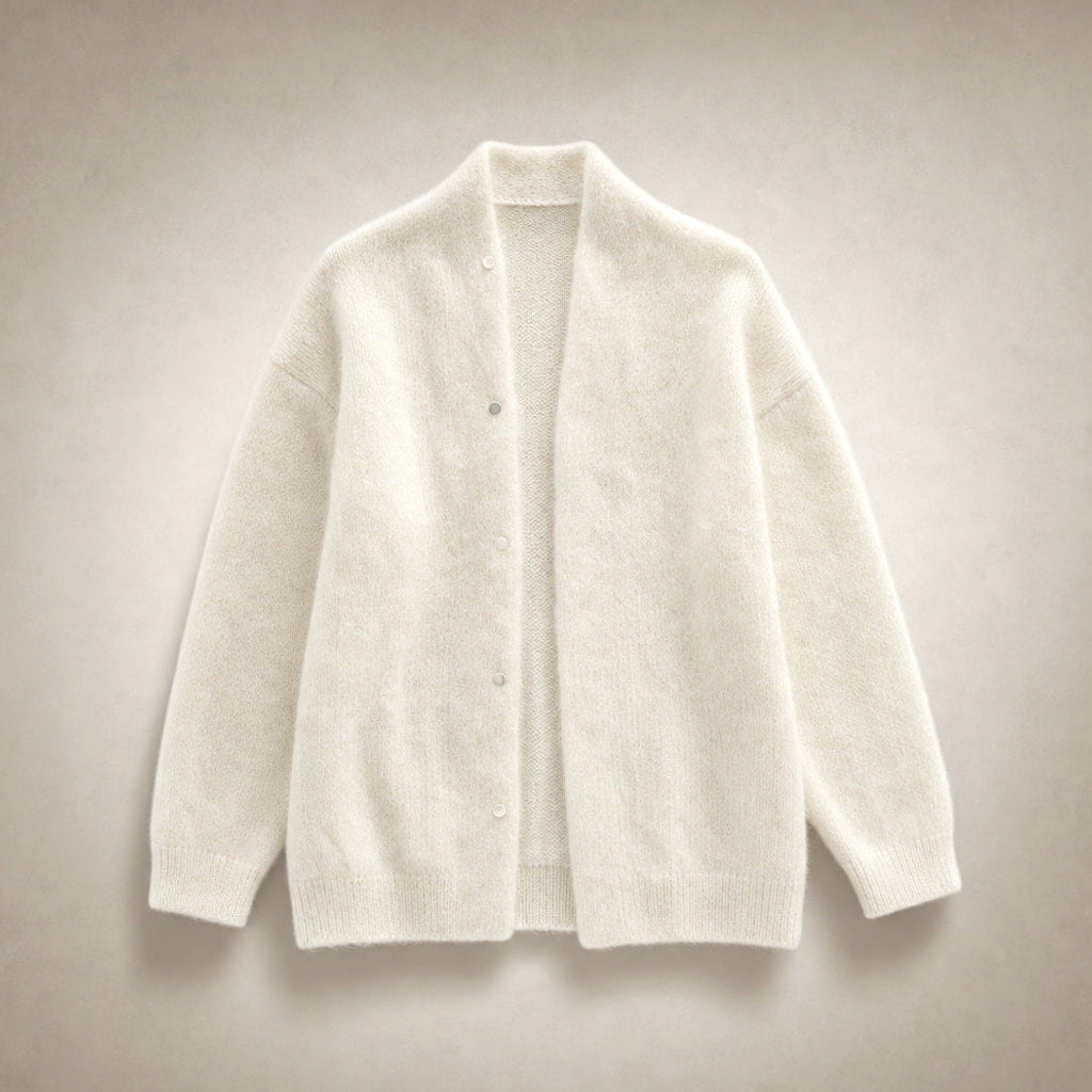 Vilhelmina | Strickjacke mit Knopfleiste in Oversize-Passform Weiß – Produktfoto