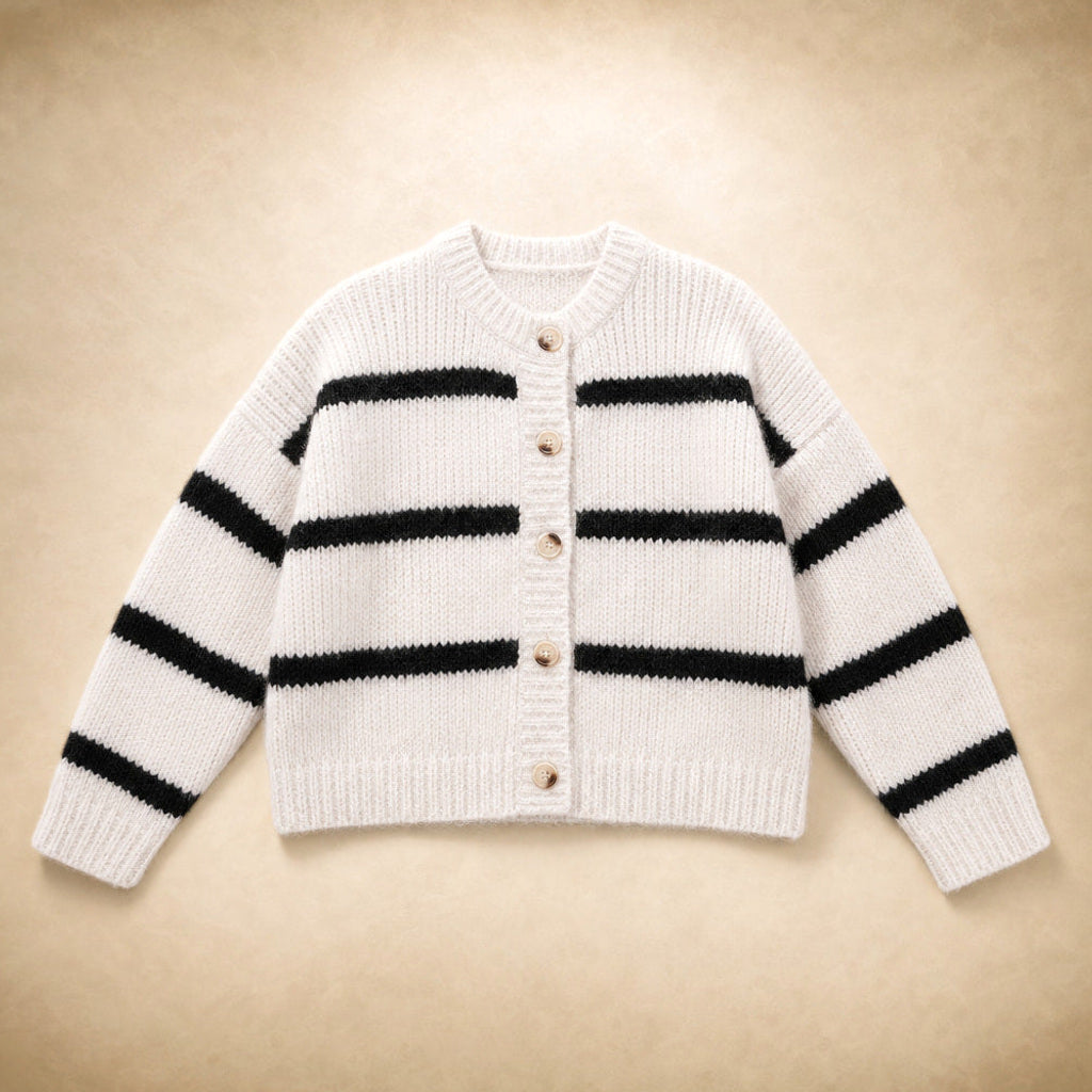 Vincenzine | Strickjacke mit Streifen und Knopfleiste Weiß Weiß – Produktfoto