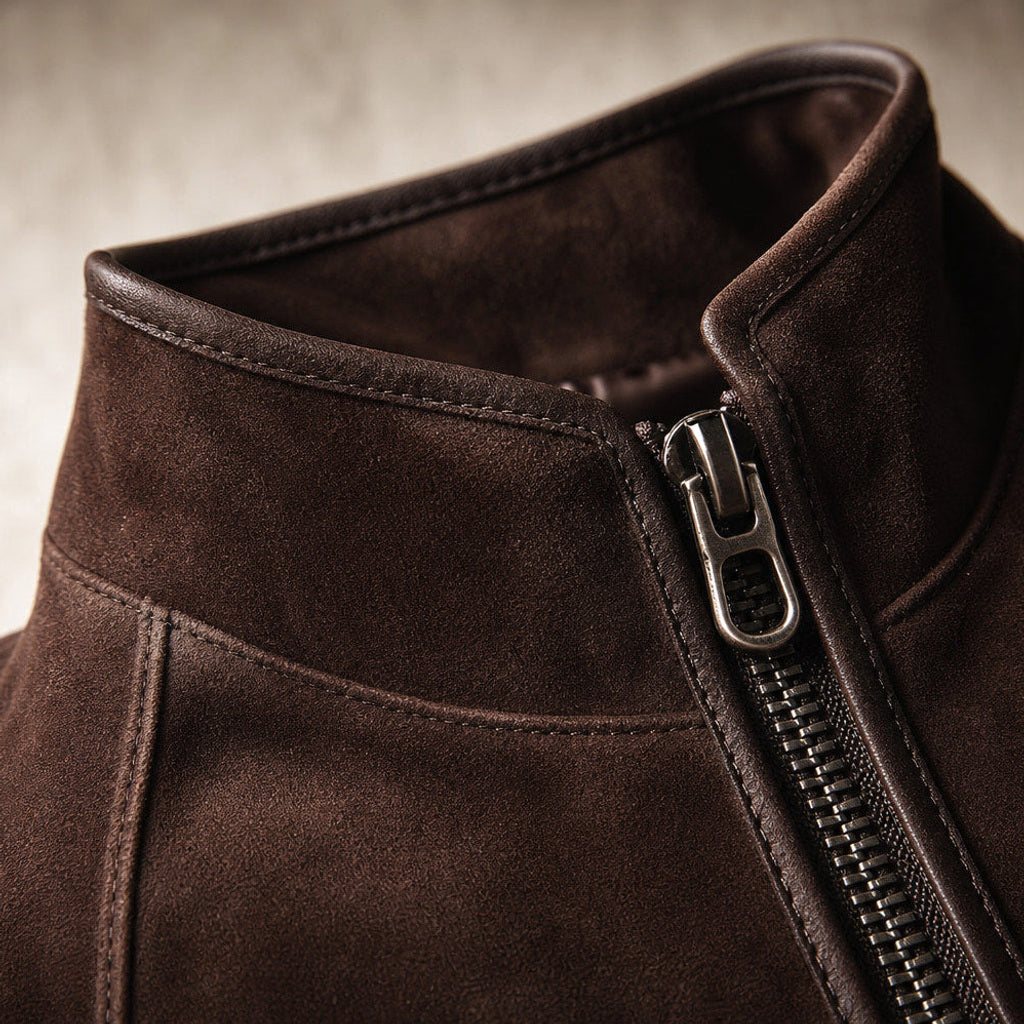 Wait | Midikleid in Wildlederoptik mit hohem Schlitz Braun Braun – Stoff- und Detailaufnahme