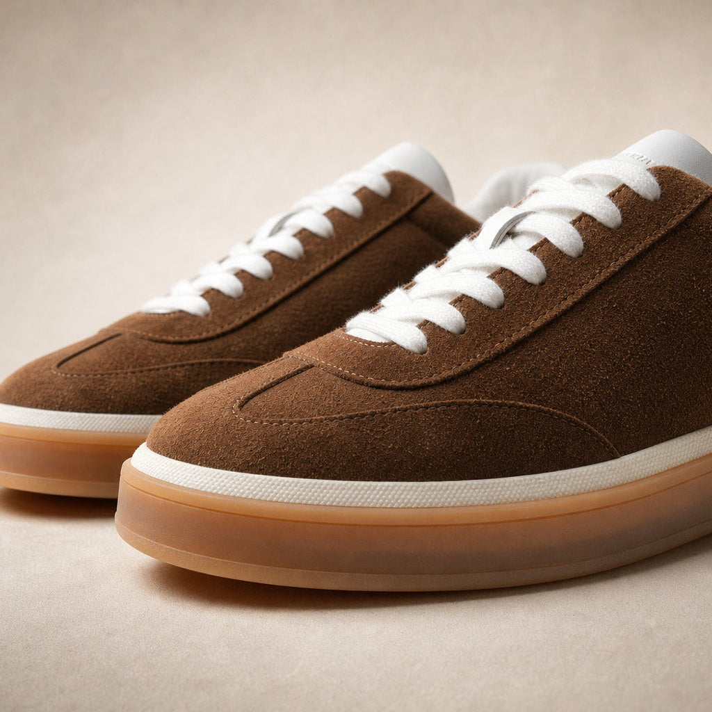 Waldtraud | Plateau Sneaker mit Gummisohle Braun Braun – Stoff- und Detailaufnahme