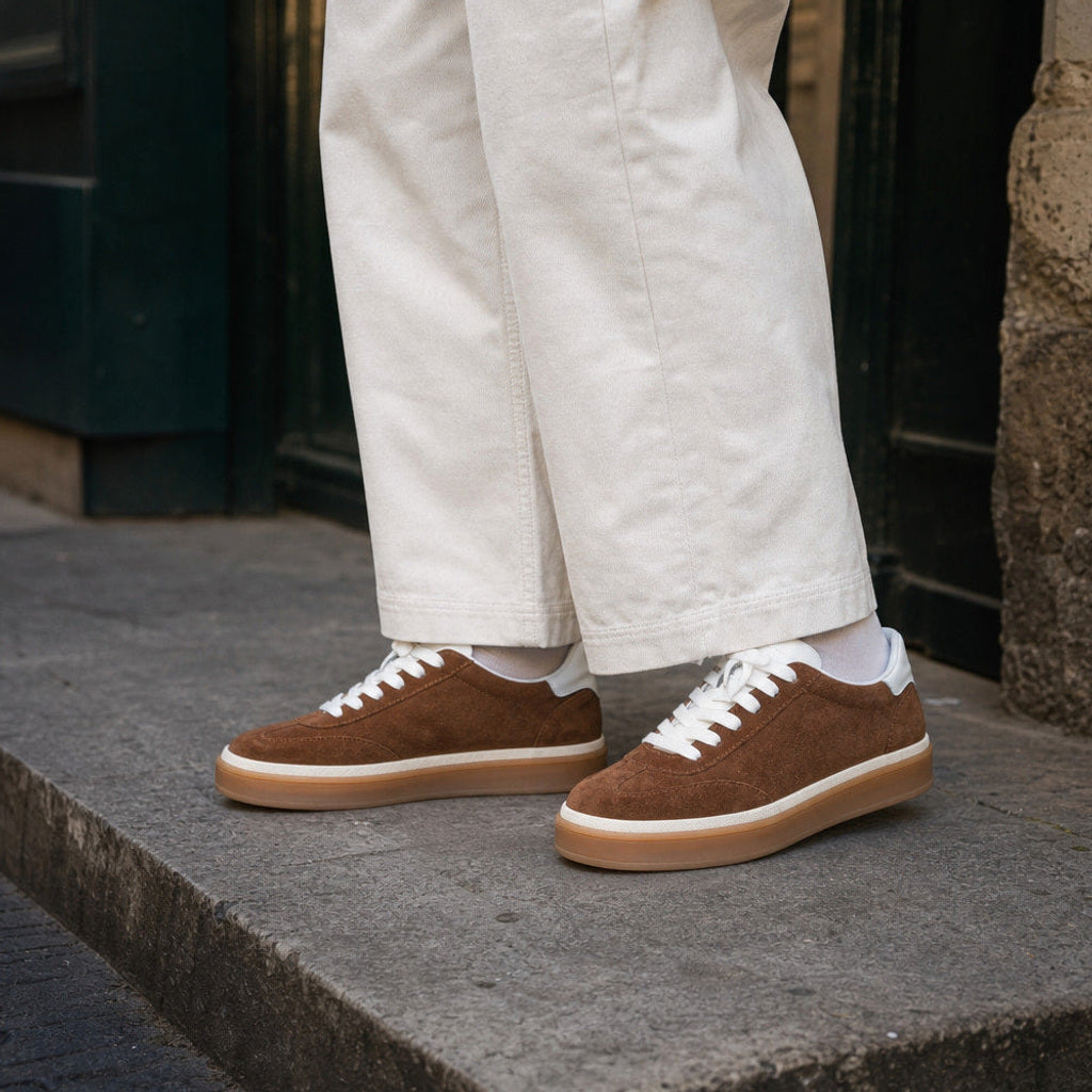 Waldtraud | Plateau Sneaker mit Gummisohle Braun Braun – Gestyltes Editorial-Foto