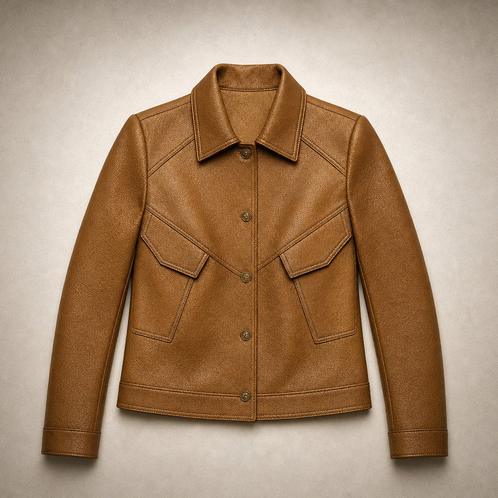Wendula | Bikerjacke aus Leder mit taillierter Passform Mokka / Braun – Flatlay-Produktfoto