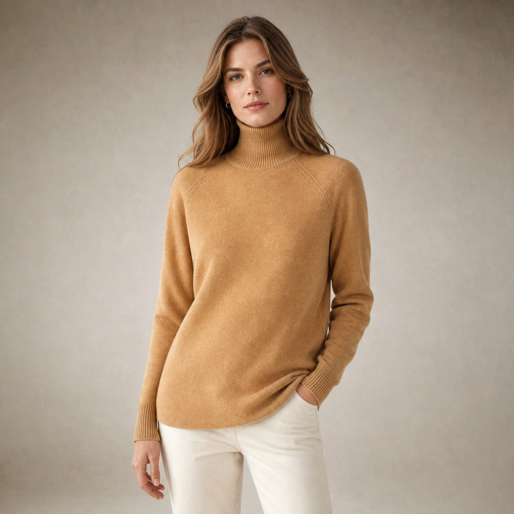 Witteke | Rollkragenpullover aus Merino-Kaschmir-Mischung in Hellbraun – Premium Editorial