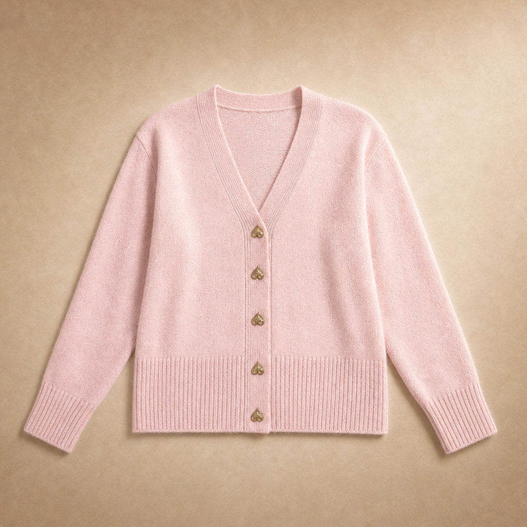 Wolfhilt | Strickjacke mit V-Ausschnitt und Knopfleiste Pink – Produktfoto