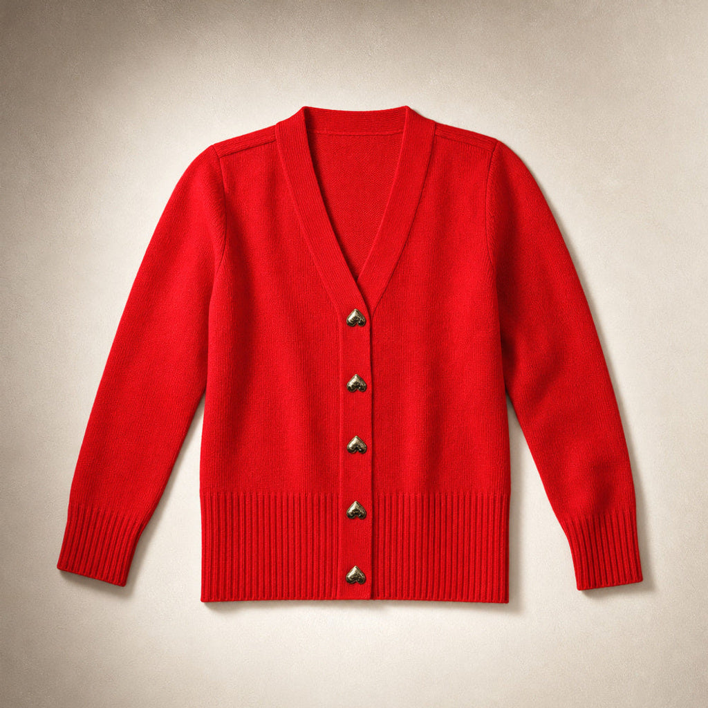 Wolfhilt | Strickjacke mit V-Ausschnitt und Knopfleiste Rot – Produktfoto